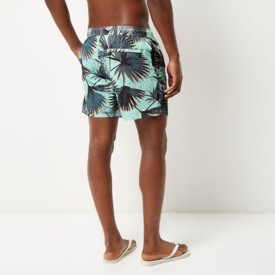 Green palm tree print swim shorts